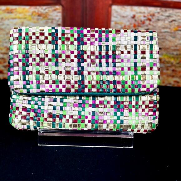 Deux Lux Woven Metallic Clutch Magnetic Closure Multi - Picture 1 of 13